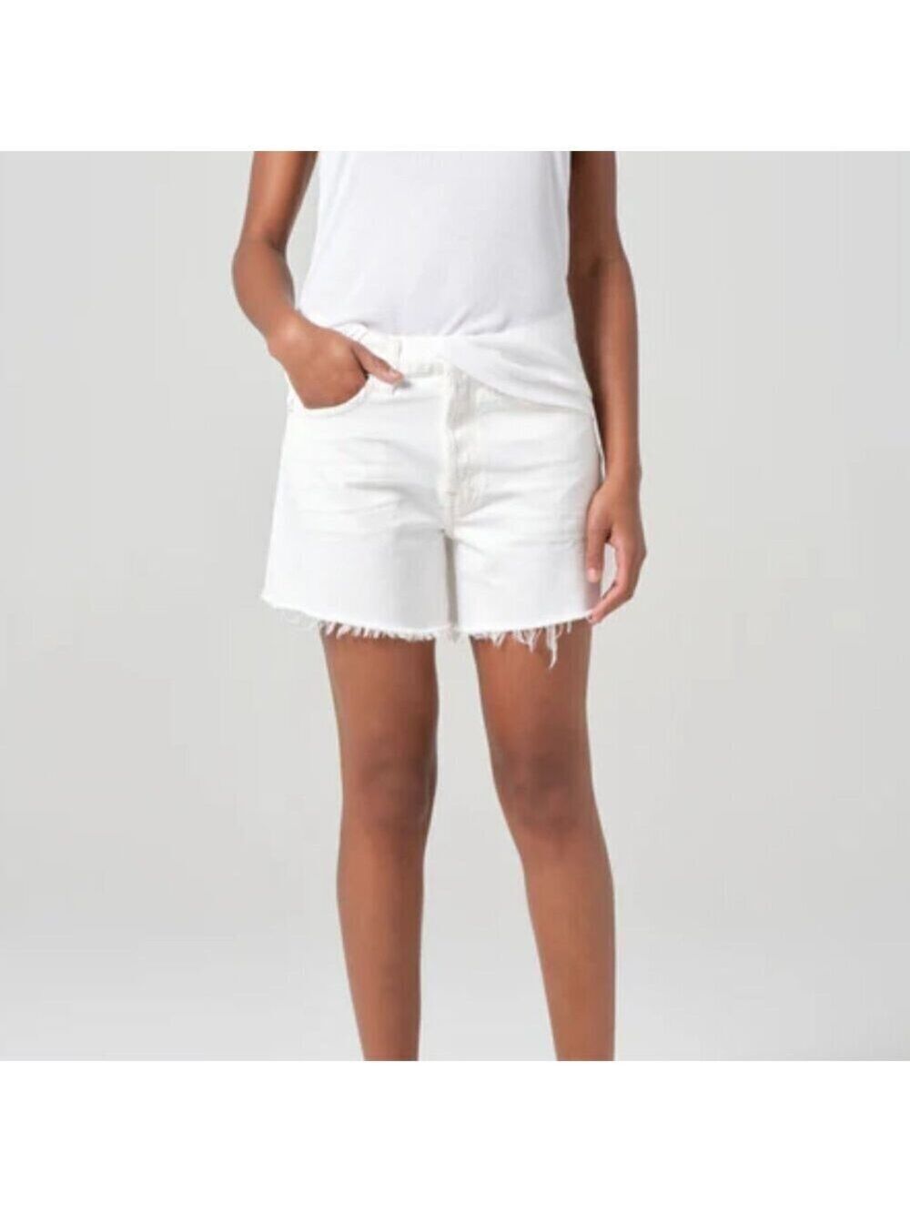 NWT Agolde Parker Long Short Loose Fit Button-Fly Denim Shorts in White Size 31